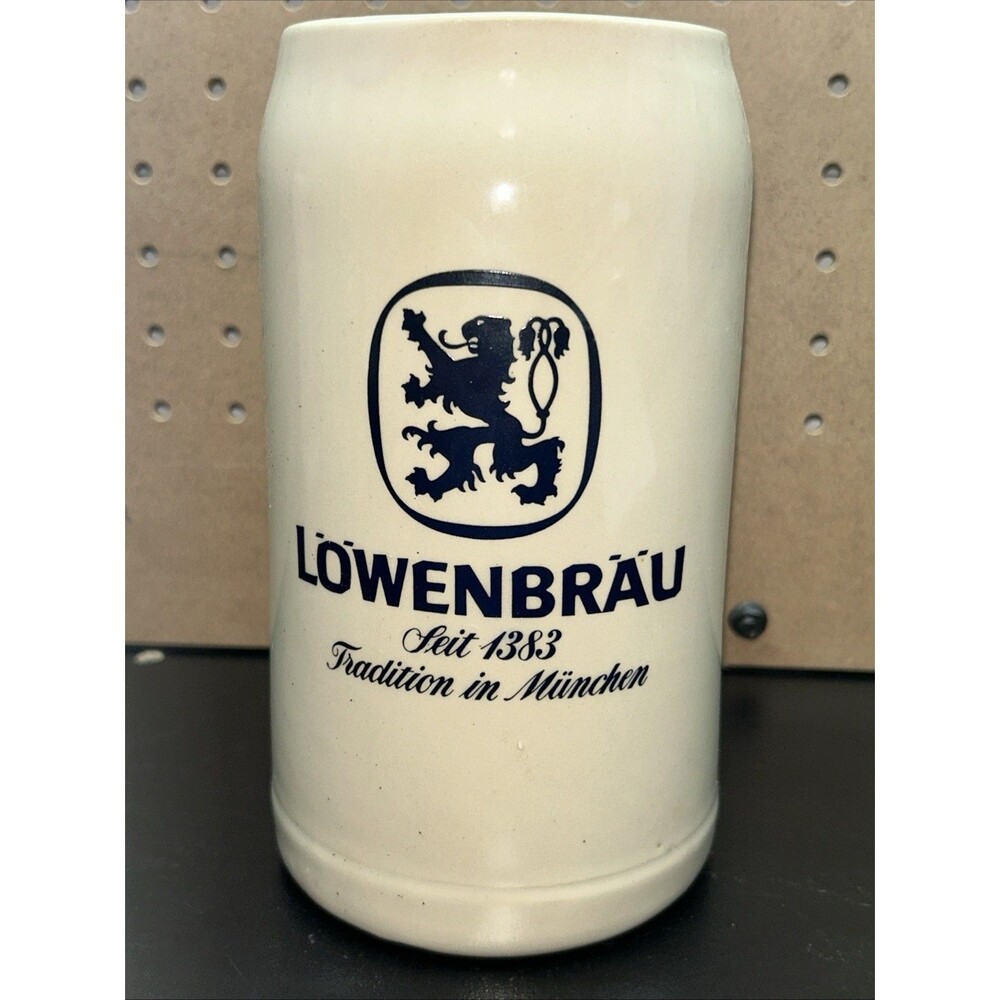 Large Vintage Lowenbrau Seit 1383 Munchen Stoneware 1L Beer Stein Mug Germany